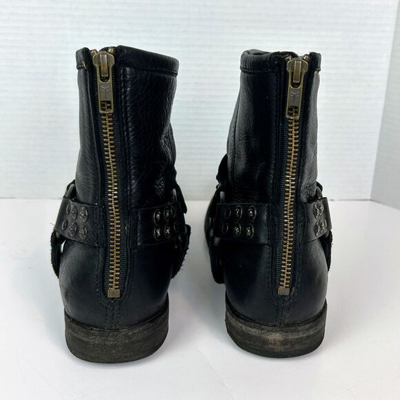 Frye Phillip Studded Harness Boots Moto Biker Full Leather Ankle Booties Black 9 - Picture 7 of 16